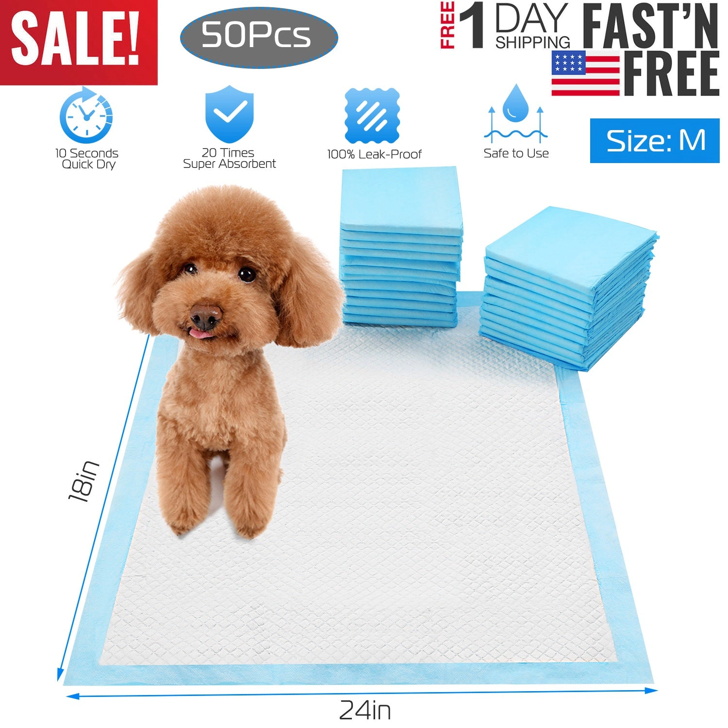 GBruno 50-Piece Absorbent Dog Training Pads
