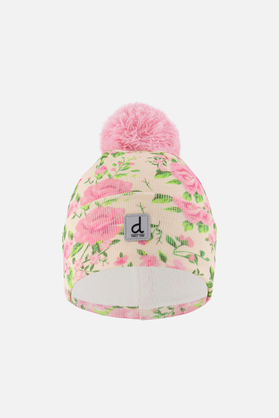 Deux par Deux Girls Vintage Rose Print Winter Knit Hat with Pompom