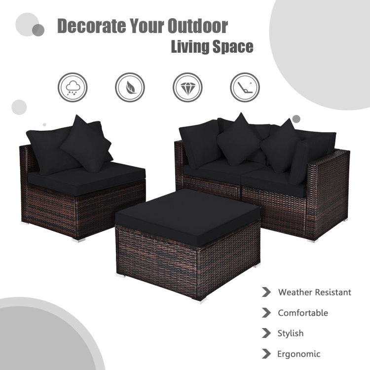 Hivvago 4 Pieces Patio Rattan Furniture Set With Removable Cushions And Pillows
