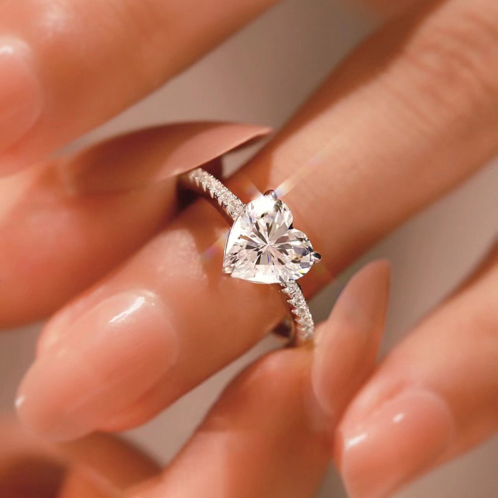 Wardrobe Whimsy Heart‑Cut Cubic Zirconia Pave Shank Silver‑Tone Engagement Ring