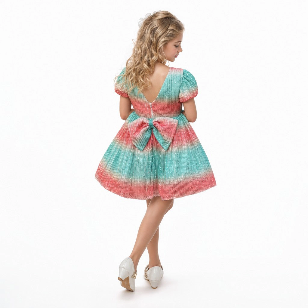 Faeella Girls Aqua Sunset Sparkle Sequin Birthday Dress