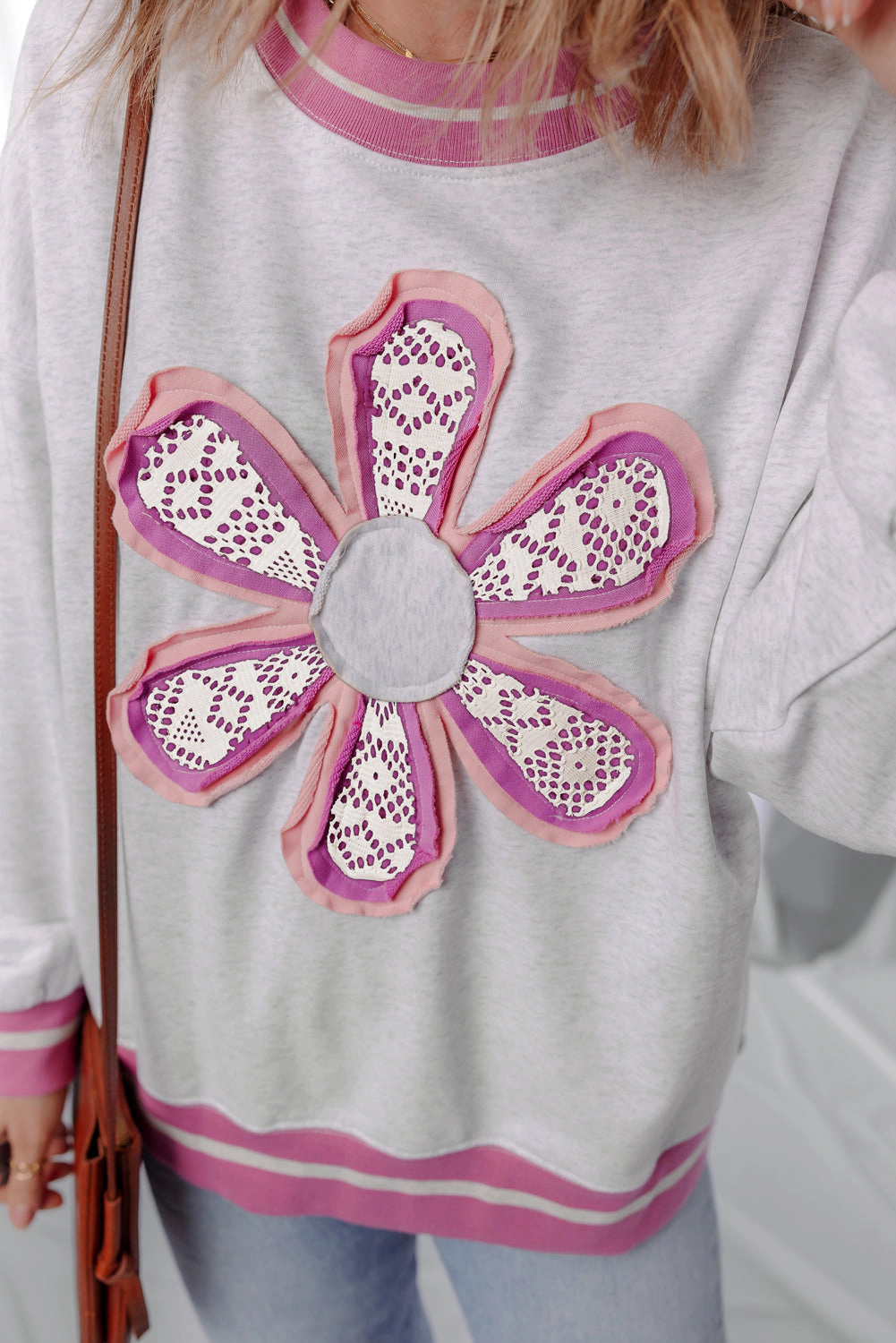 Threaded Pear Women's Caroline Flower Crew Neck Sweatshirt