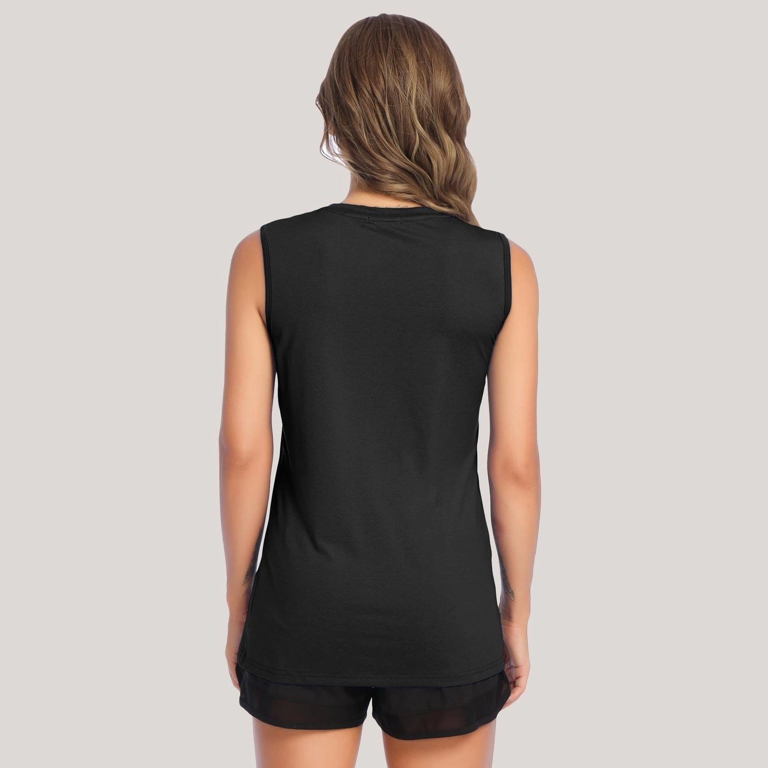 Pinspark Womens Sleeveless Tank Tops Crew Neck Solid Loose Casual Workout Yoga