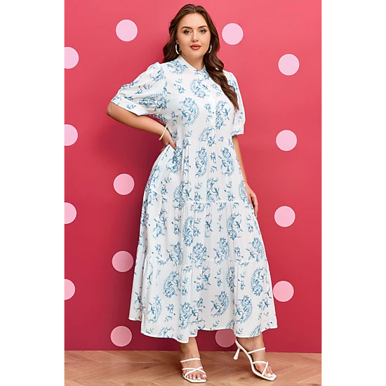 Threaded Pear Women's Milana Short Sleeve Maxi PLUS Dress