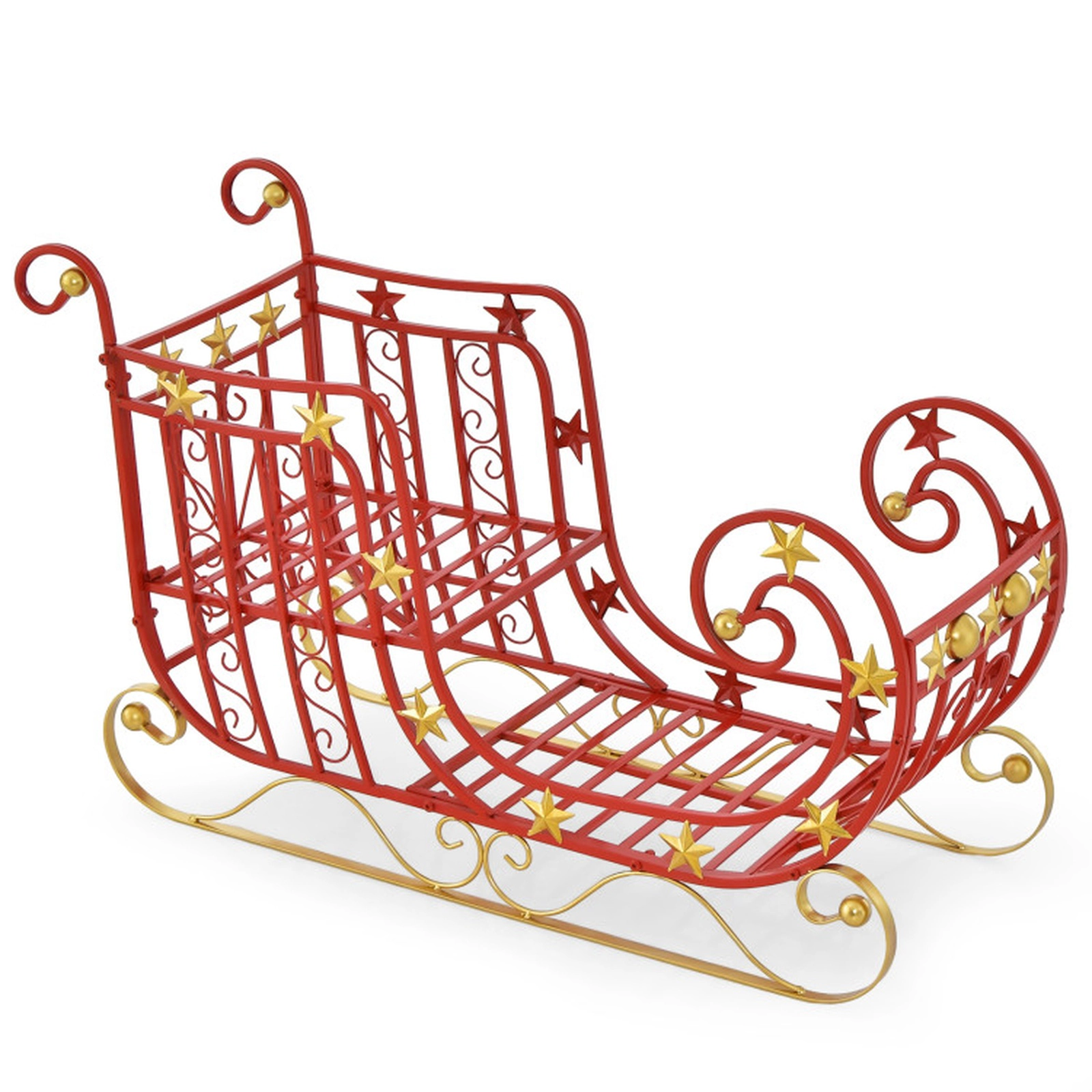 SUGIFT Red and Gold Metal Christmas Santa Sleigh Decor with Large Cargo Area 39-in W 14-in D 24-in H