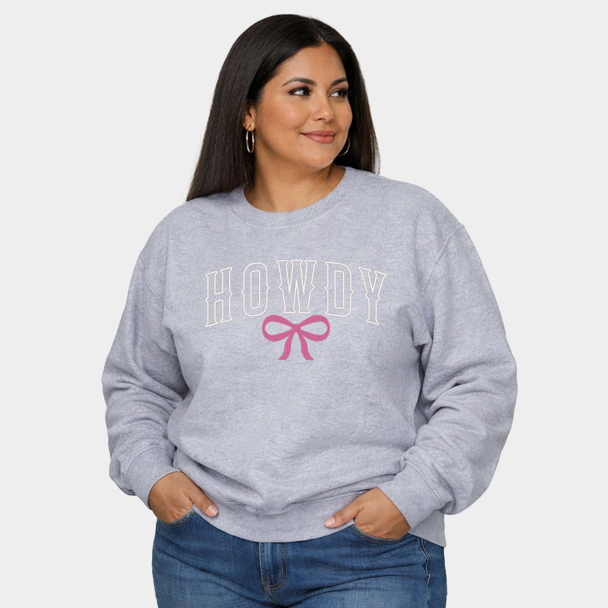 Simply Sage Market - Embroidered Bow Howdy  Women's Plus Sized Graphic Sweatshirt