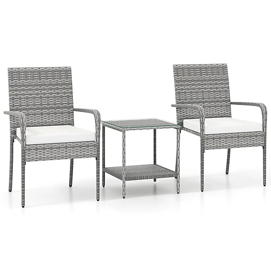 LJG 3 Piece Patio Furniture Set with Seat Cushions and Tempered Glass Tabletop for Balcony