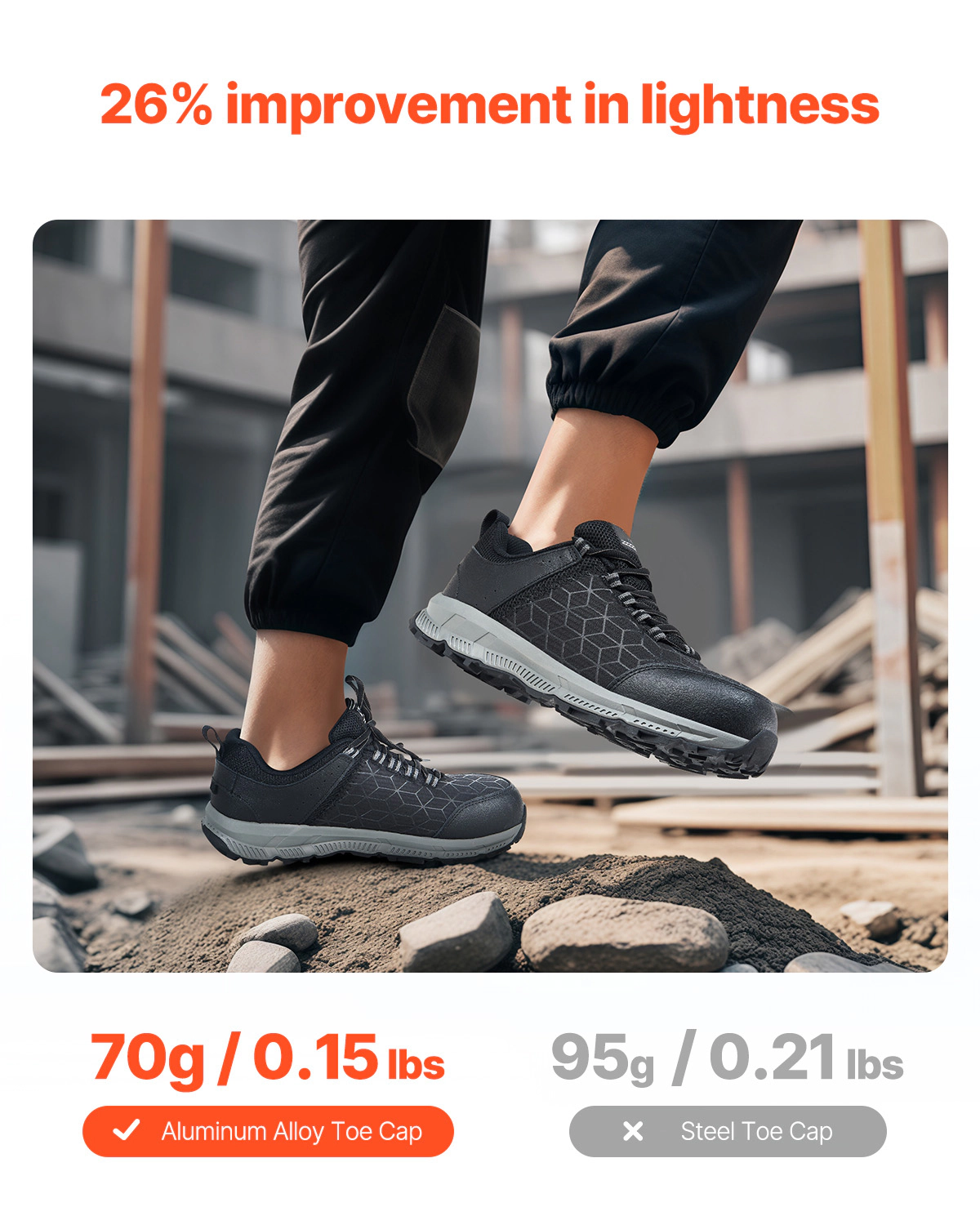 HONGGE Steel Men's Cushion Sport Safety Toe Athletic Work Shoe Sneakers, Black