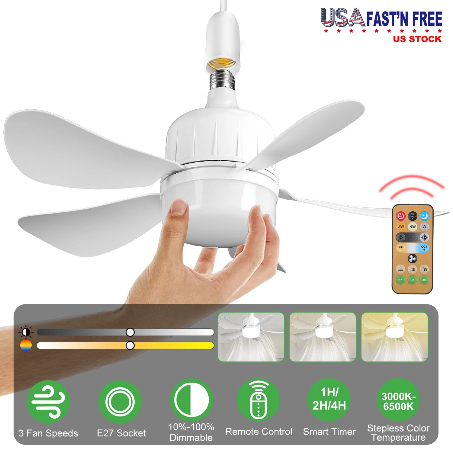GBruno 2-in-1 Dimmable LED Ceiling Fan With Light