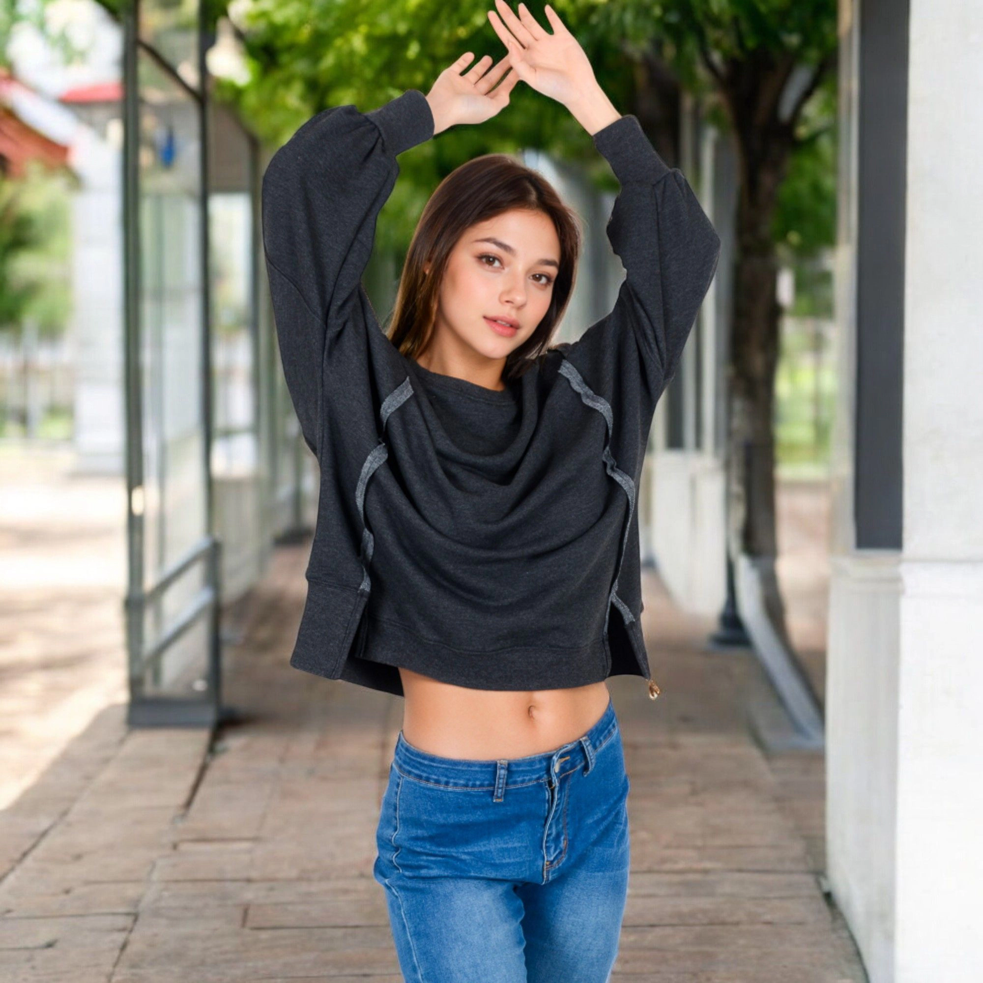 Anna-Kaci Women's Oversized Long Sleeve Pullover Sweatshirt with Drop Shoulders Design and Side Slits