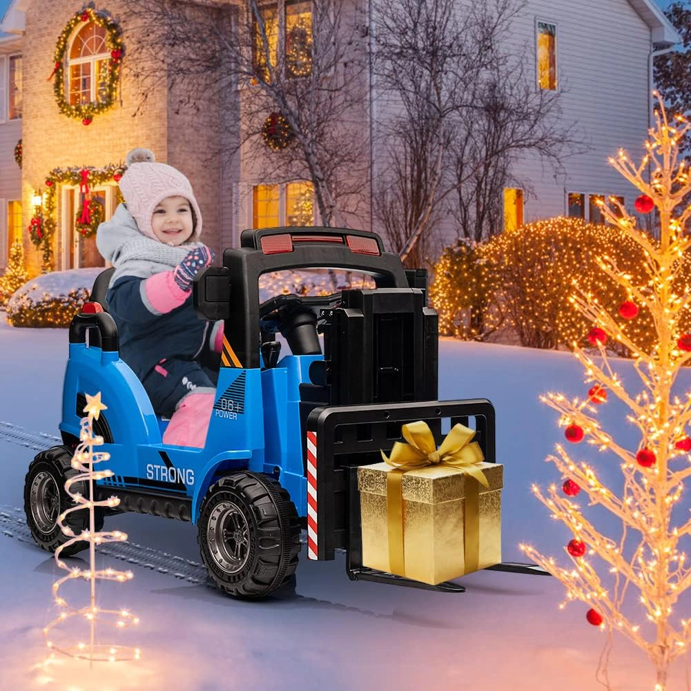 12V Kids Ride On Forklift Car, Electric Toy w/Remote, Liftable Fork & Pallet, 2 Speeds, Music, USB Seat Belt