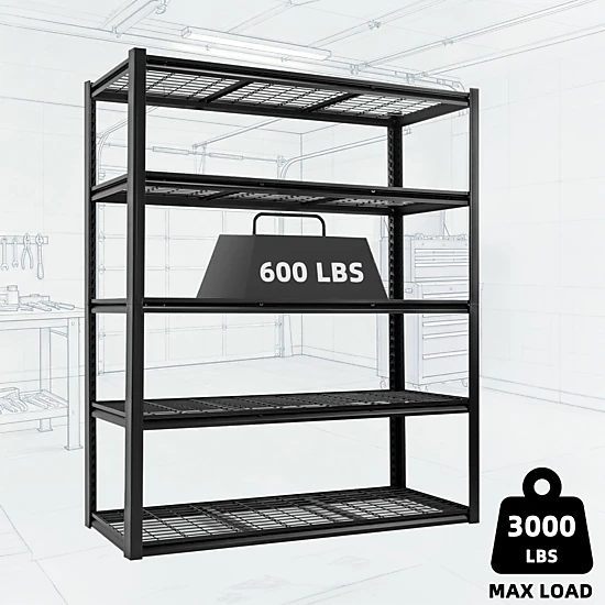 Flynama 5-Tier Freestanding Garage Shelving, Heavy Duty Steel, Adjustable, Black (62"W x 72"H x 24"D)