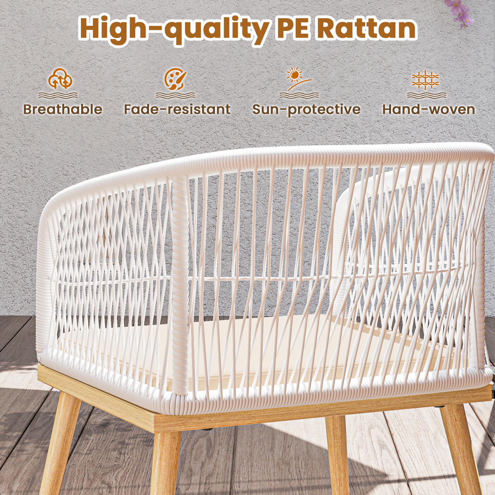 LJG 3 Pieces Outdoor Bistro PE Wicker Conversation Furniture Set