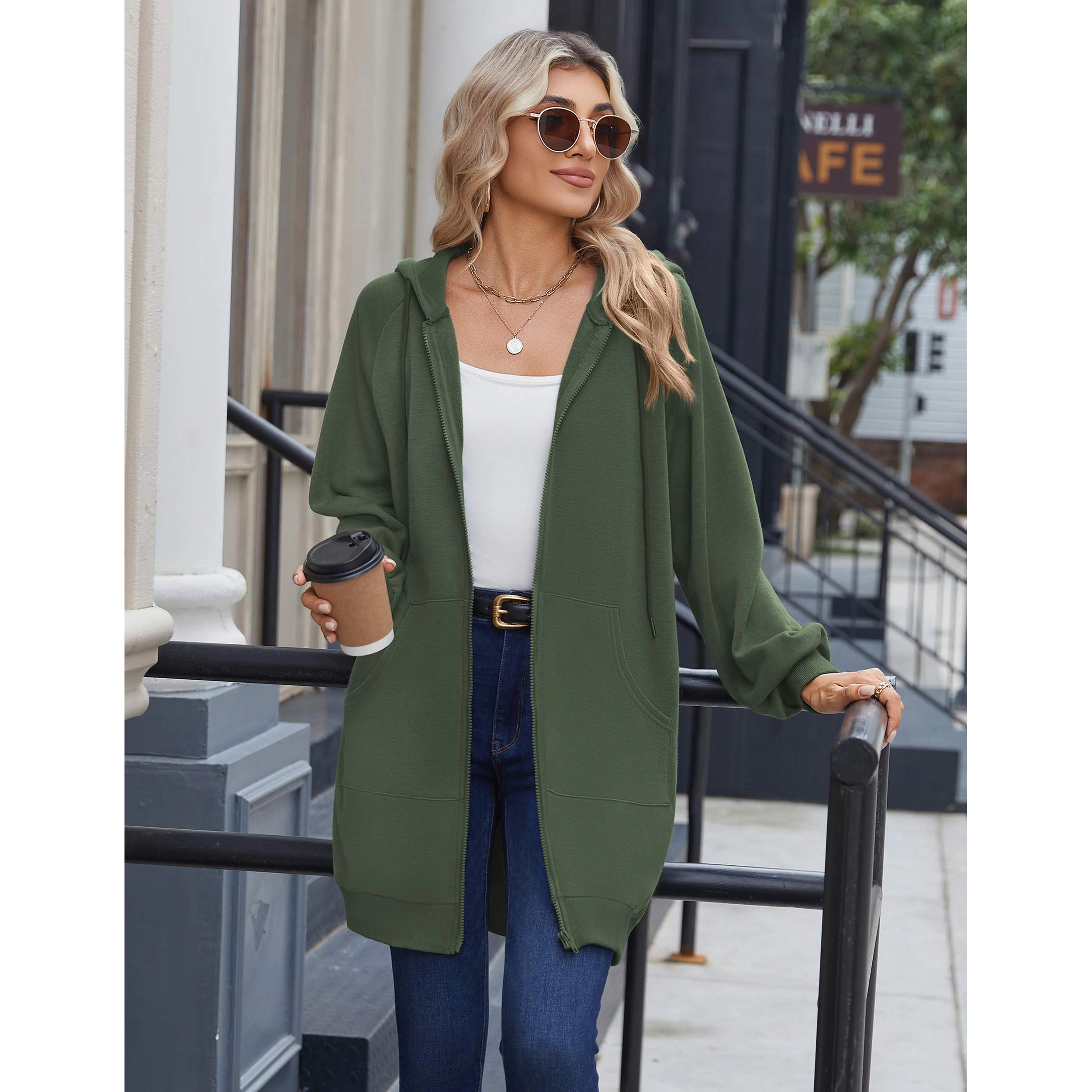 Zeagoo Women's Long Sleeve Oversized Zip Up Fleece Tunic Hooded Sweatshirt with Pockets