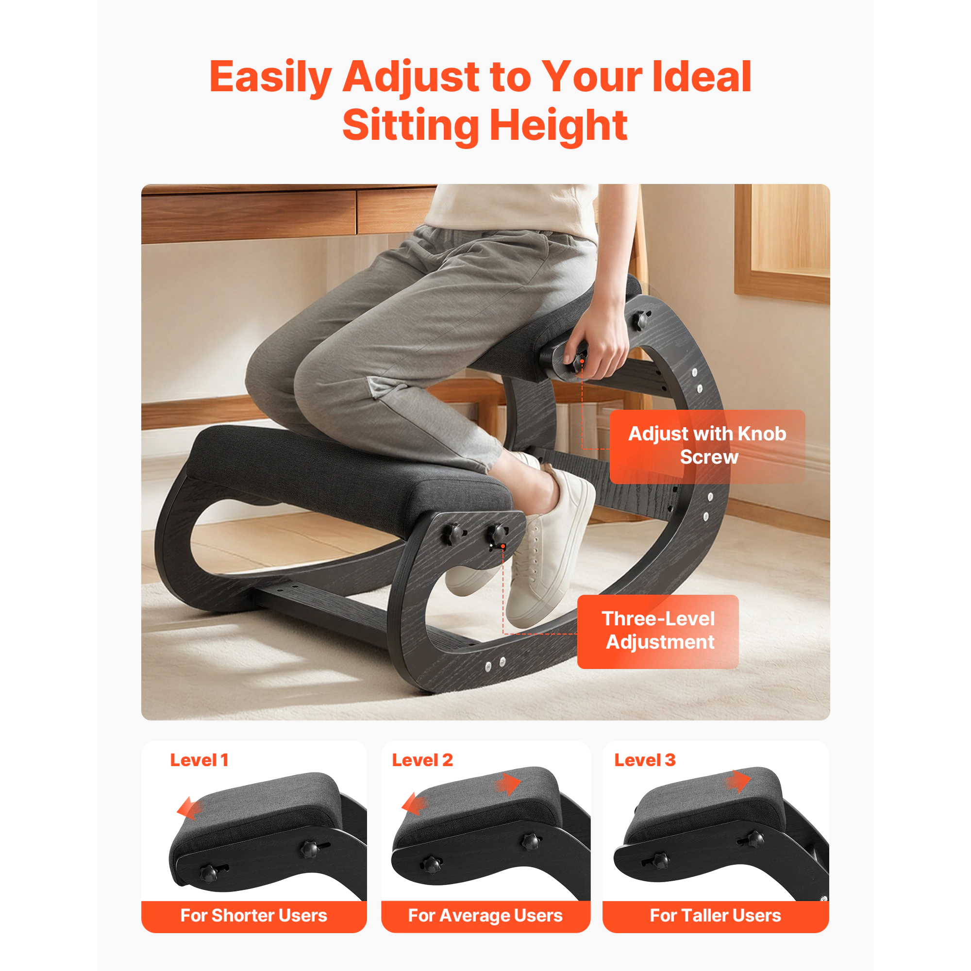 HONGGE Ergonomic Kneeling Chair Wooden Posture Knee Chair with Adjustable Thick Foam Cushions Solid Wood Frame