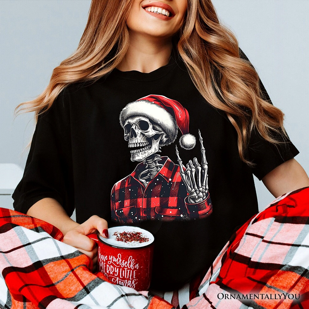 OrnamentallyYou Mens Buffalo Plaid Christmas Skeleton T-Shirt
