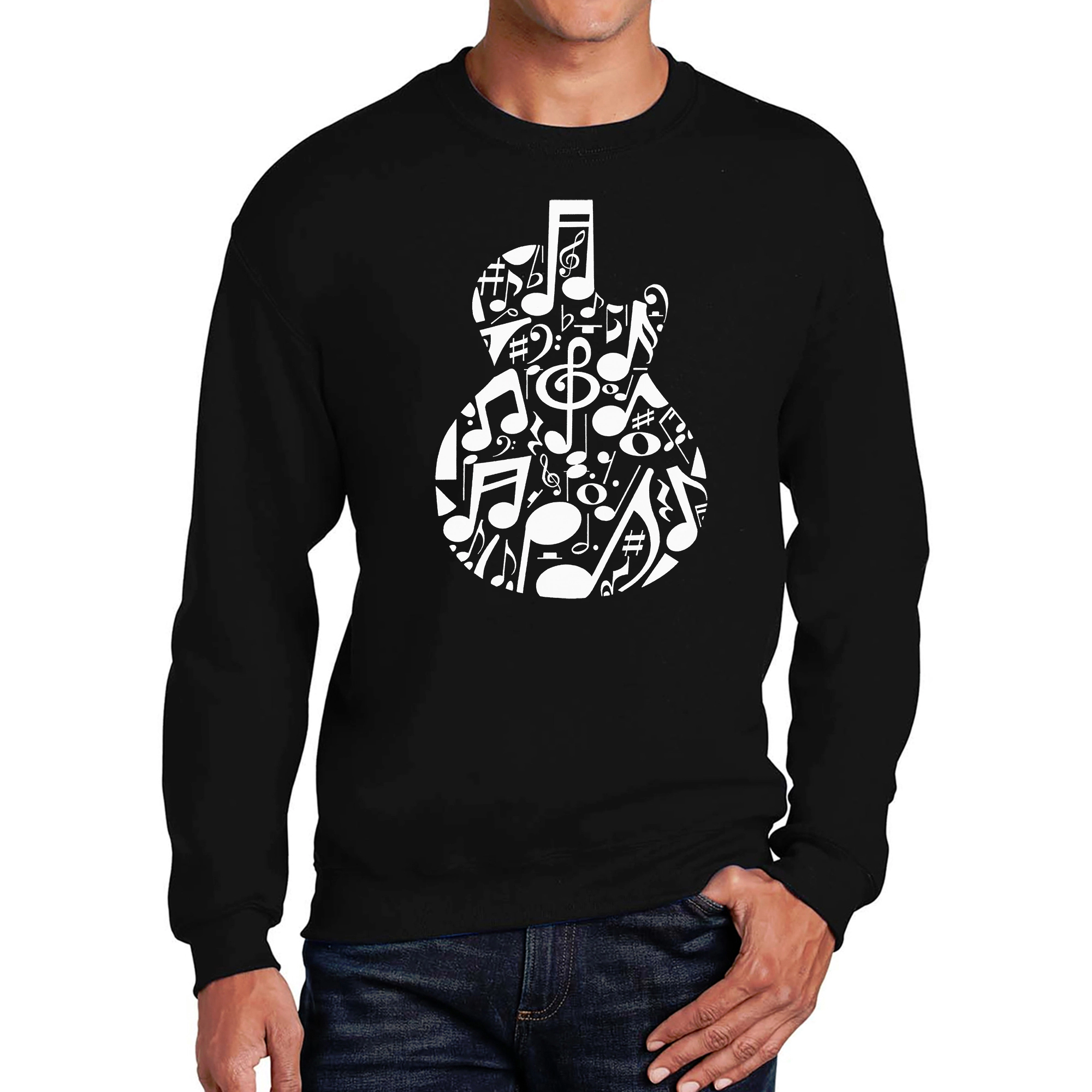 LA Pop Art Music Notes Guitar - Men's Word Crew Sweatshirt