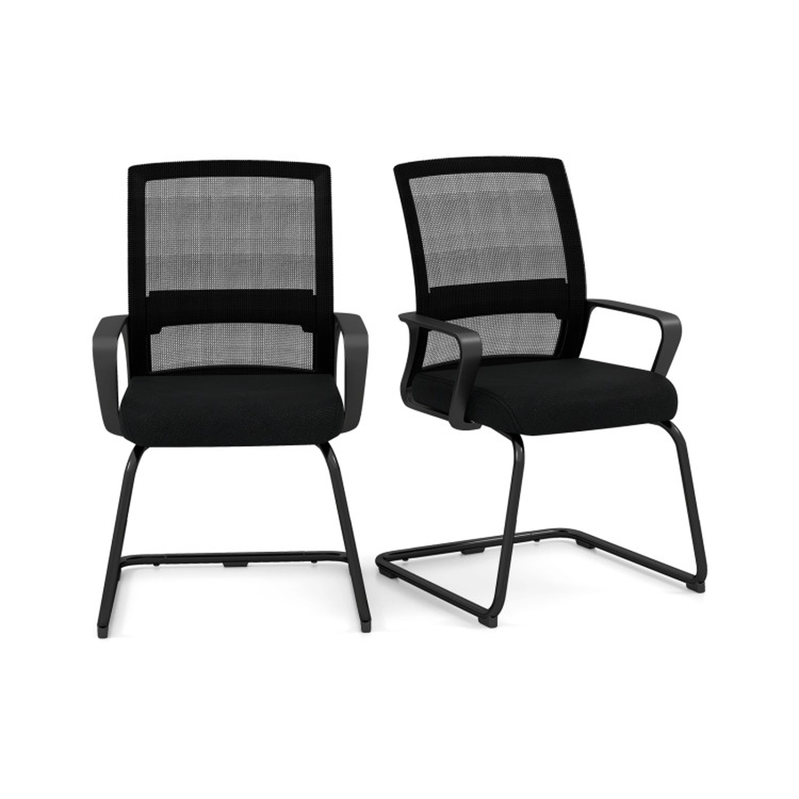 SUGIFT Set of 2 Mesh Back Lumbar Support Sled Base Office Guest Chairs 24.5-in x 23.5-in x 37-in 220-lb Capacity Black