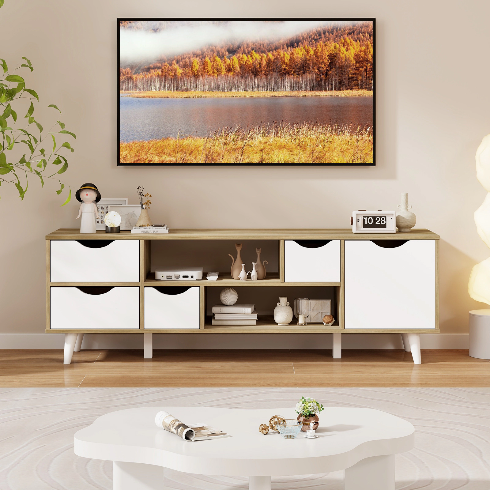 Hivvago TV Stand for TVs up to 55” Television Cabinet w/ 4 Drawers & 2 Open Shelves