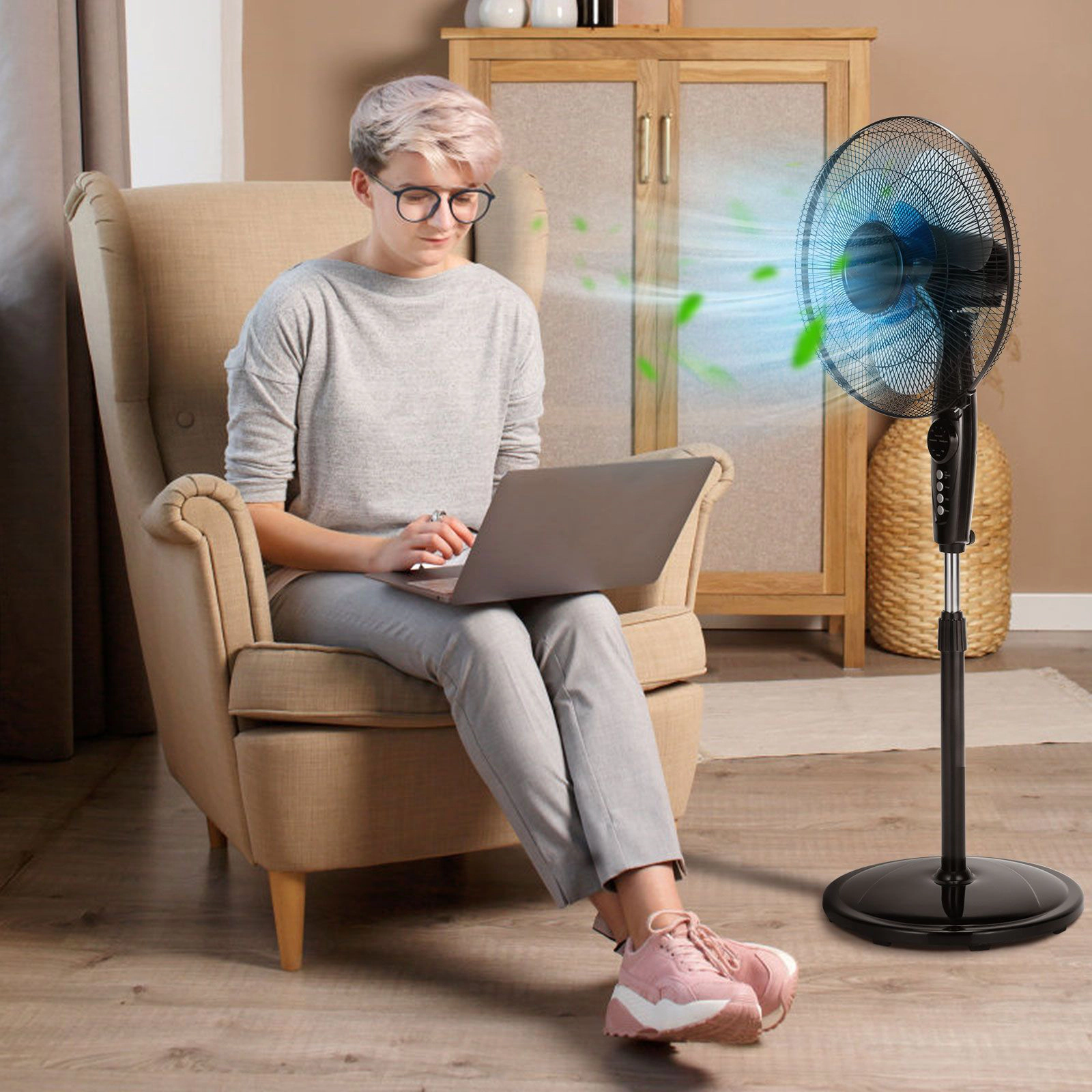 SlickBlue Adjustable Dual-Blade Floor Fan with 3 Wind Modes and Timer