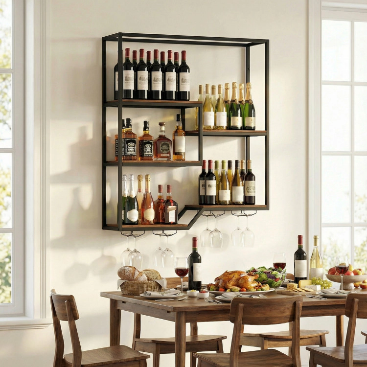 Hivvago Wall Mounted Wine Rack 6-Tier Hanging Bar Shelf with Bottle Display Shelf and Glass Holder
