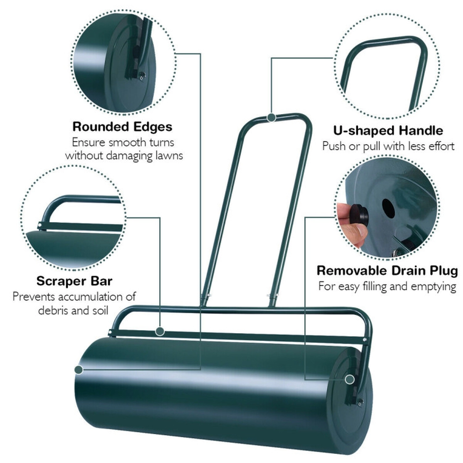 SUGIFT 24-in Wide Steel Tow Lawn Roller with U-Shaped Handle Water or Sand Filled 24-lb Net Weight Black/Green 1-Pc