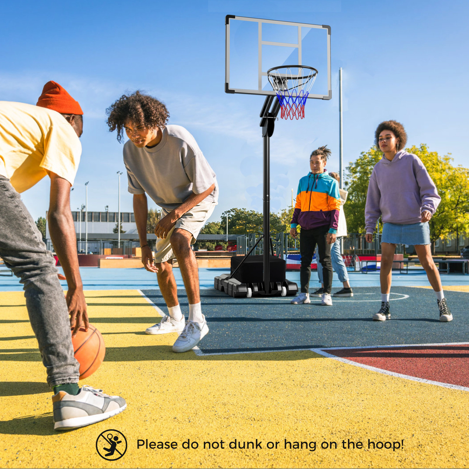 SUGIFT Black Adjustable Basketball Hoop with Shatterproof PET Backboard and Weight Bag 4.9-ft to 10-ft H 18-in Rim