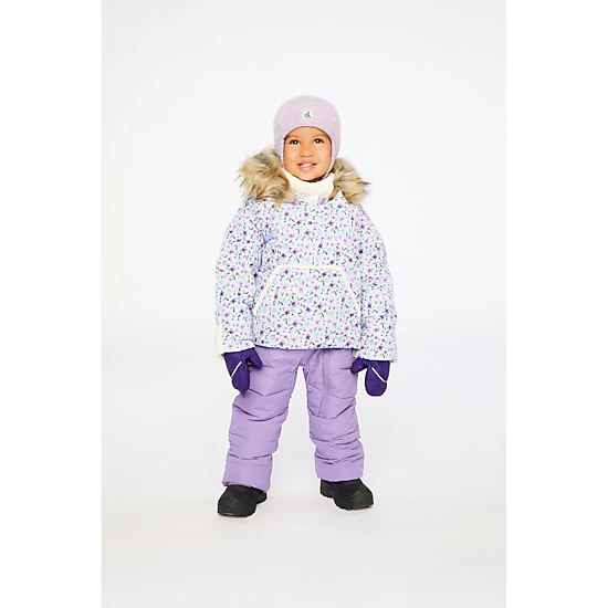 Deux par Deux Girls Snug Mini Flower Print One Piece Snowsuit Adapted for Car Seats with Faux Fur-Trimmed Hood