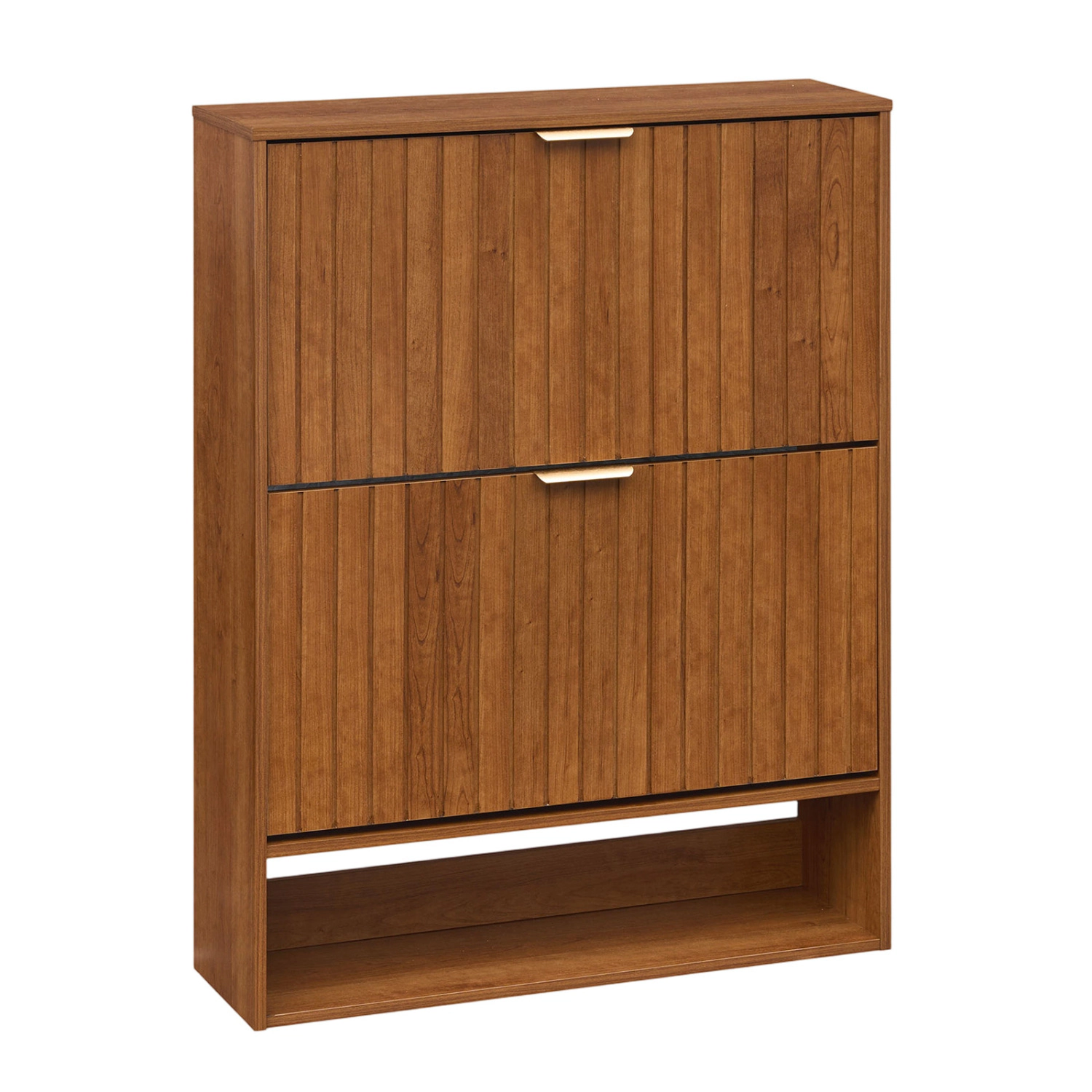 Glintex Fluted Hidden Shoe Cabinet with 2 Flip Drawers and Golden Handles