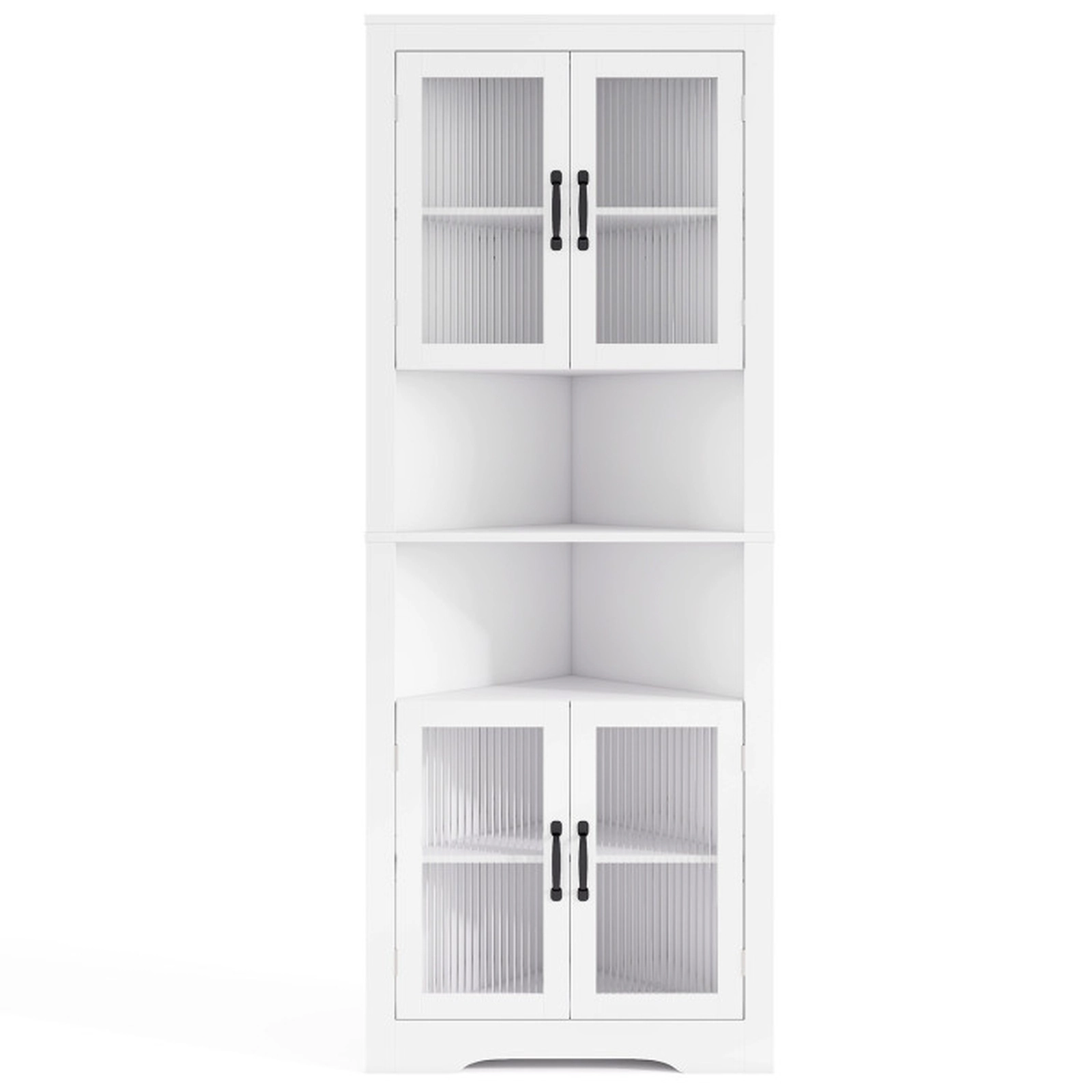 SUGIFT 67-in Tall Corner Buffet Cabinet with Tempered Glass Doors 132-lb Capacity White