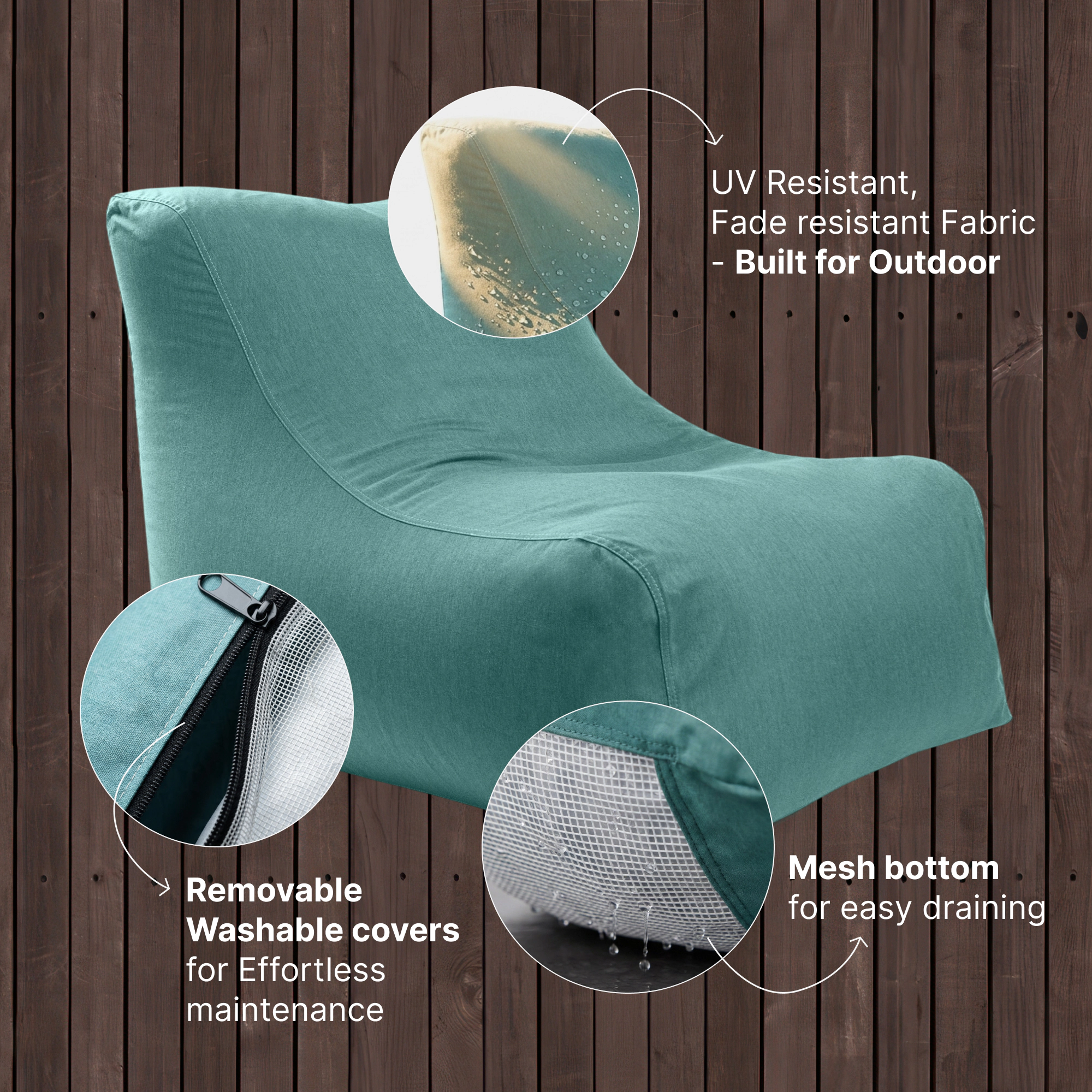 Jaxx Ponce Outdoor Bean Bag Chair - Weather Resistant Patio and Poolside Lounge Seating