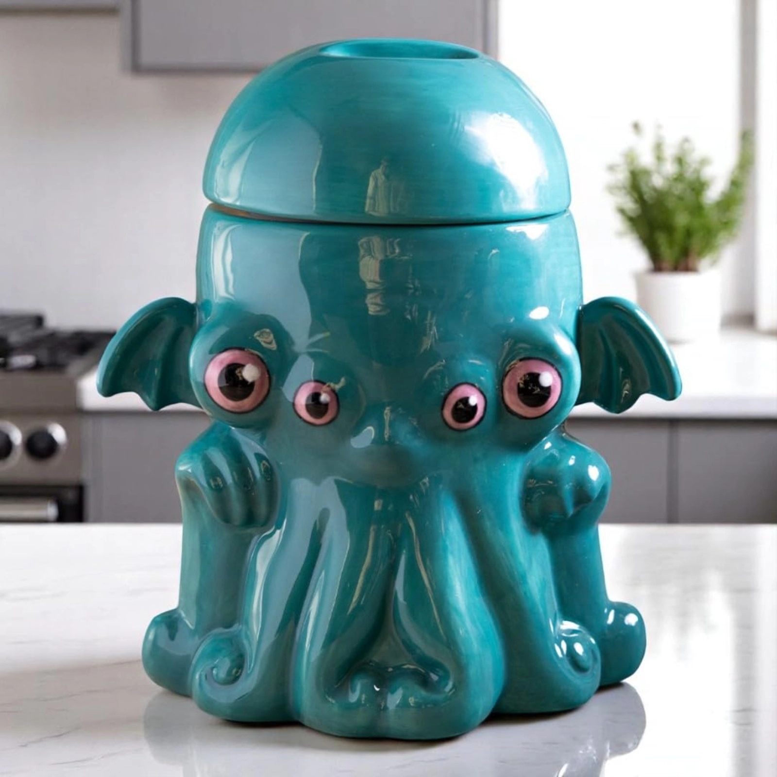 Pacific Giftware Cthulhu Kraken Turquoise Ceramic Cookie Jar Decorative Kitchen Storage