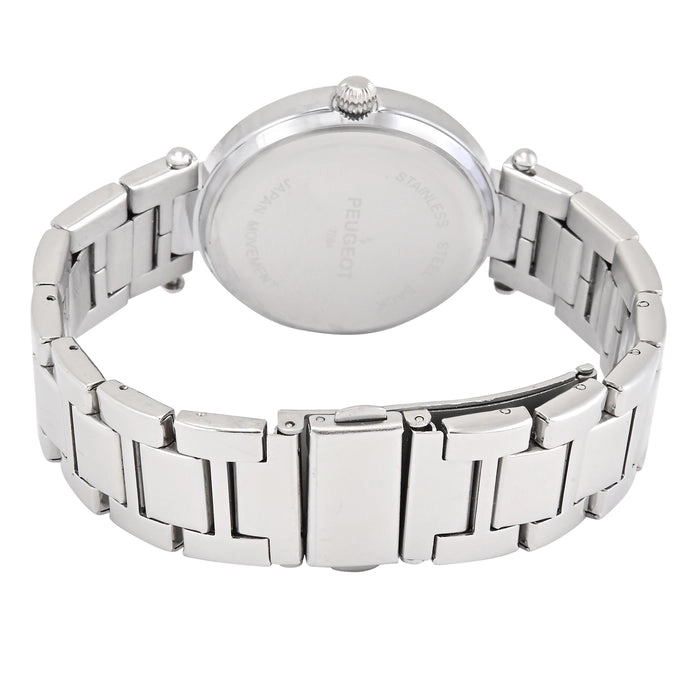 Peugeot Women 38mm Silver Bracelet Watch Black Dial With Crystal Bezel