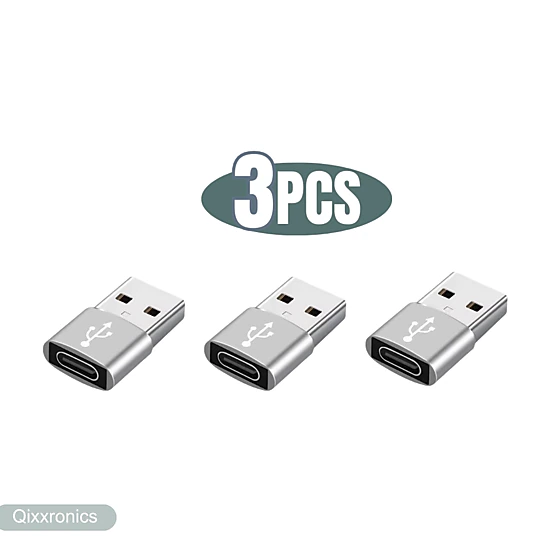 Qixxronics 3Pack USB to USB C Adapter, Type-C to USB Adaptor, USB-C Female to USB-A Male Charger Cable Converter