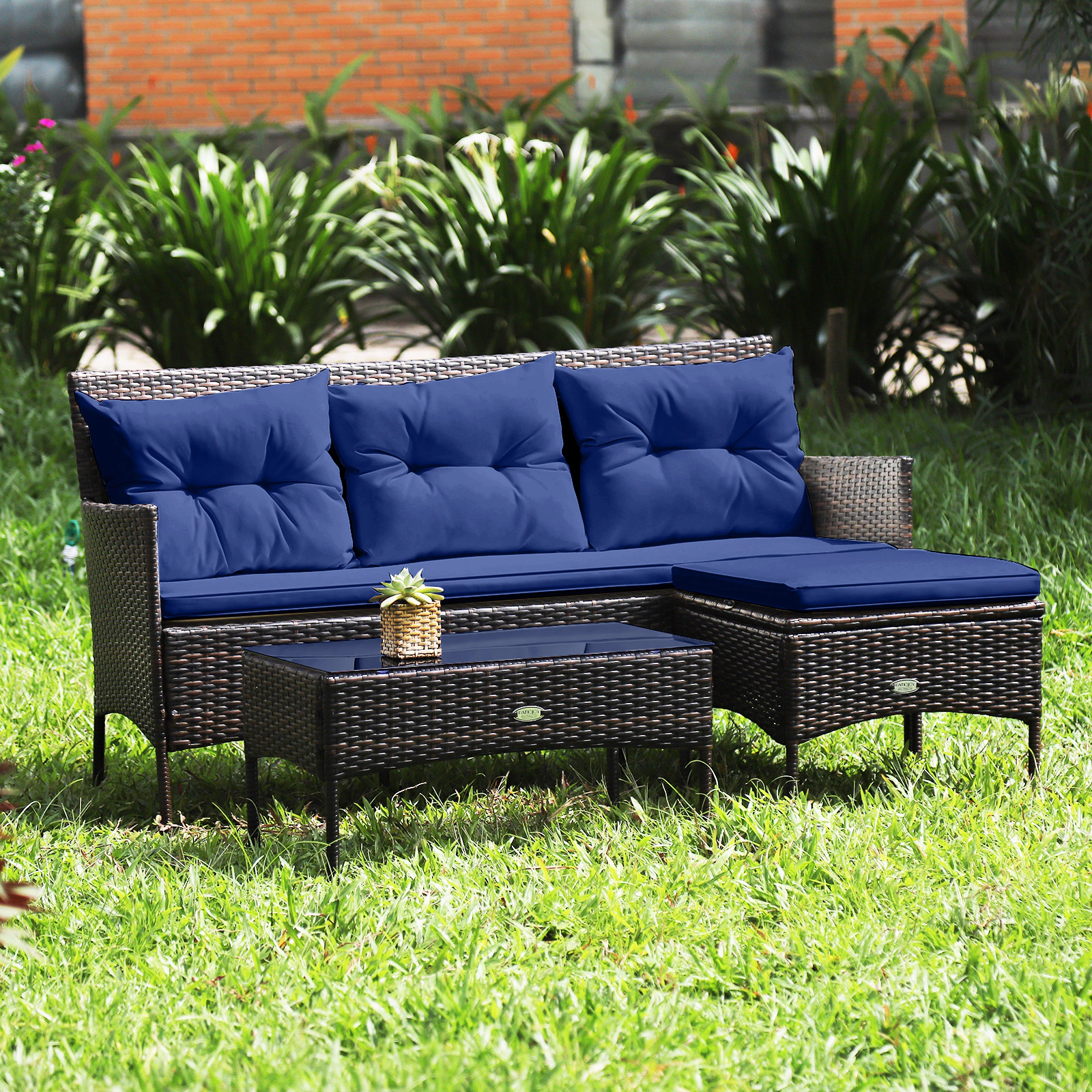 Hivvago 3 Pieces Patio Furniture Sectional Set with 5 Cozy Cushions