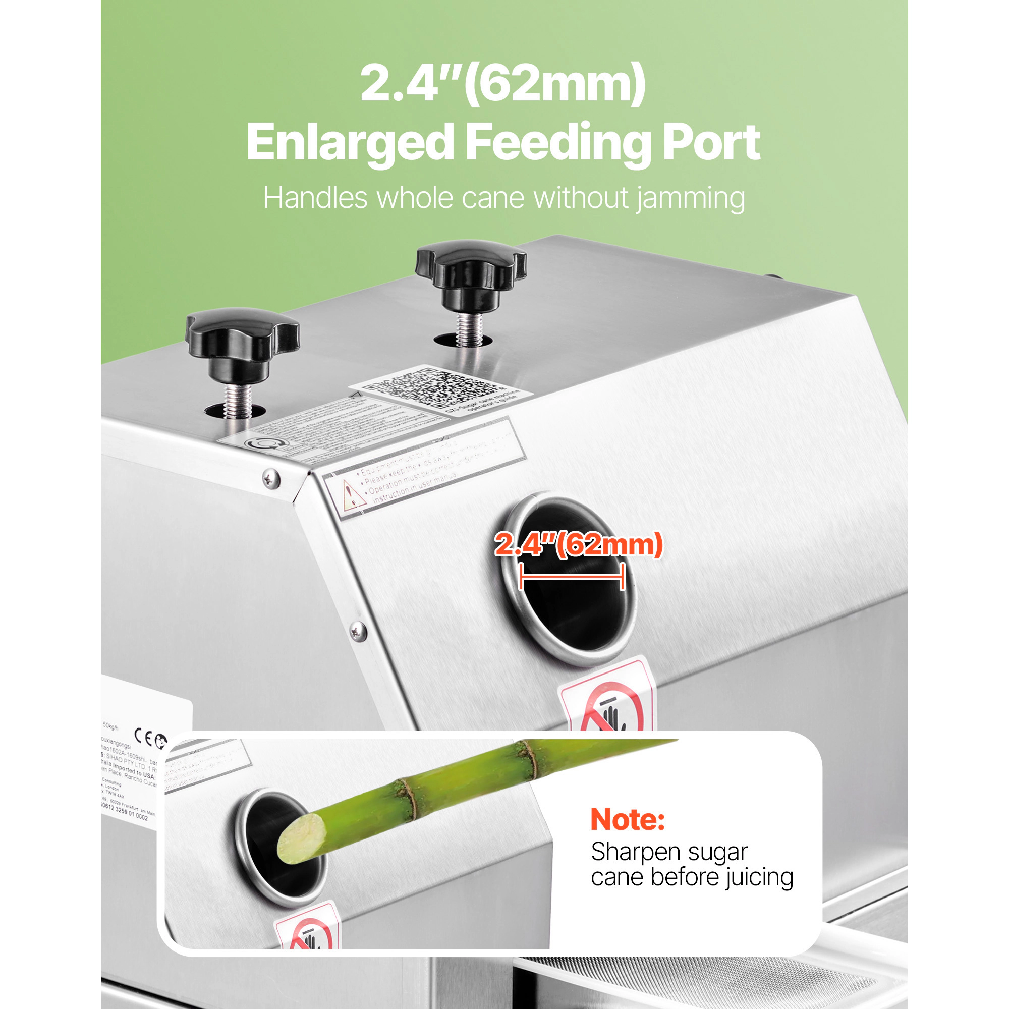 HONGGE Commercial Sugar Cane Juicer, Sugarcane Juicer Machine with High Output, Stainless Steel Rollers