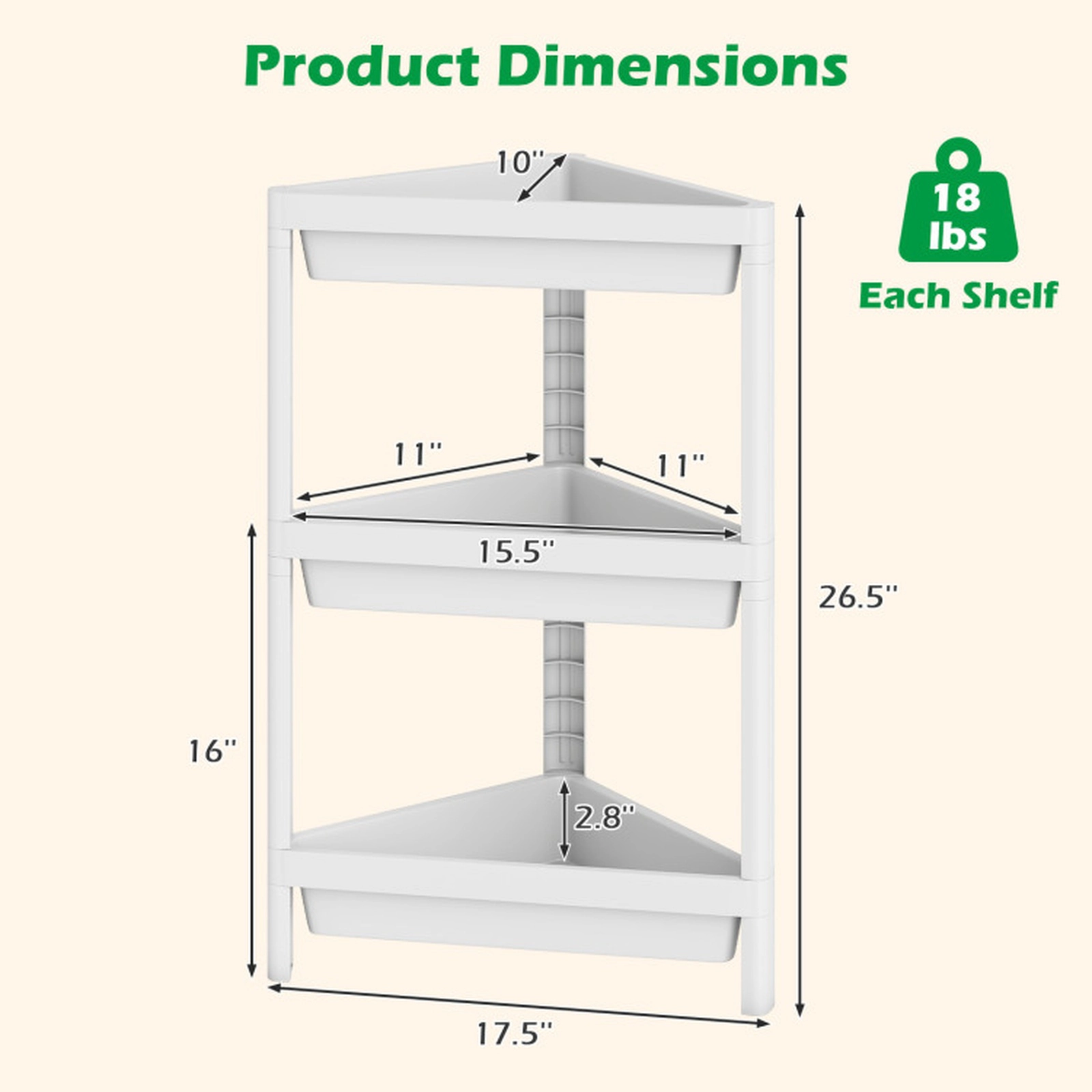 SUGIFT 2-Pack 3-Tier Detachable Corner Shower Caddy Storage Rack 10-in x 17.5-in x 26.5-in 18-lb per Shelf White