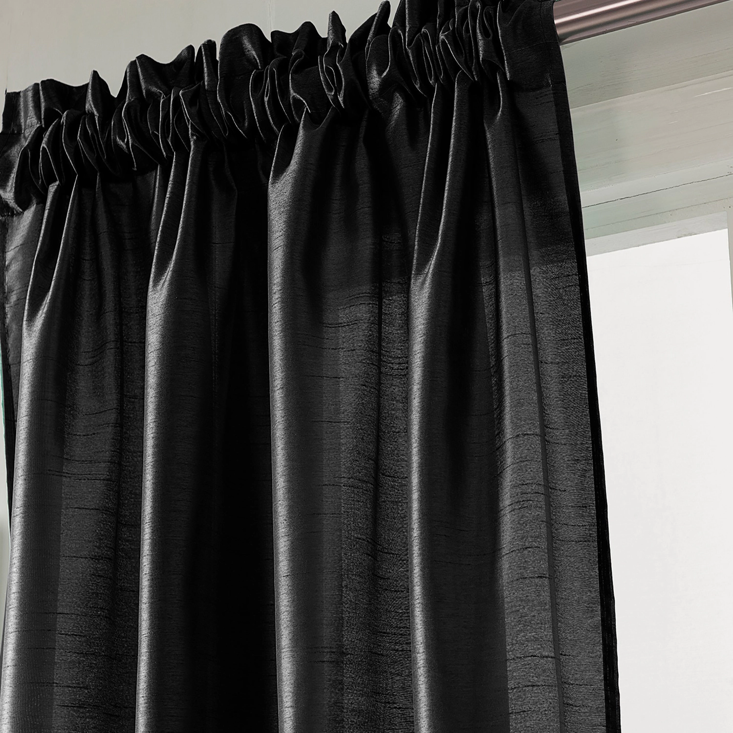 RT Designers Collection 100% Polyester 82 GSM Faux Silk Nikki Rod Pocket Curtain Panel 54" x 90" Black