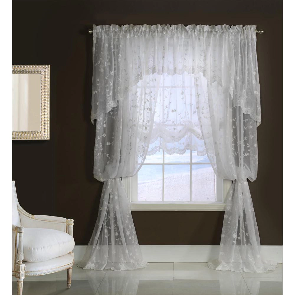 Commonwealth Habitat Grandeur Deep Scalloped Embroidery Pole Top Window Valance - 52x17" - White