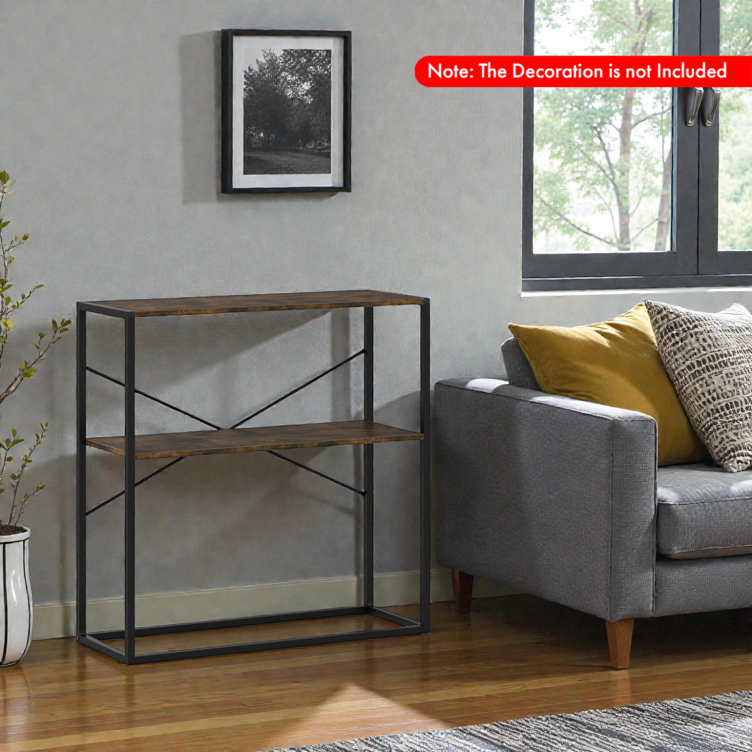 Hivvago Modern 36" Entryway Console Table Featuring Dual Wooden Shelves and Metal Base