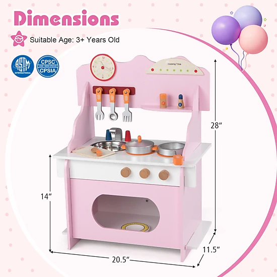 LJG Wooden Play Kitchen for Kids Pretend Play Toy Kitchen Set with ...