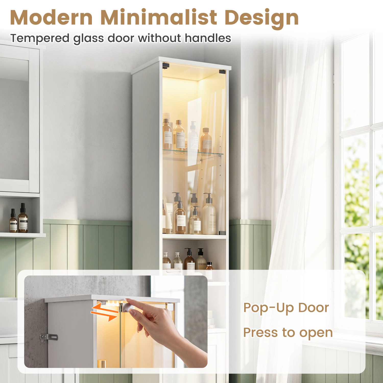 SlickBlue LED Bathroom Cabinet with Glass Door and Adjustable Shelves