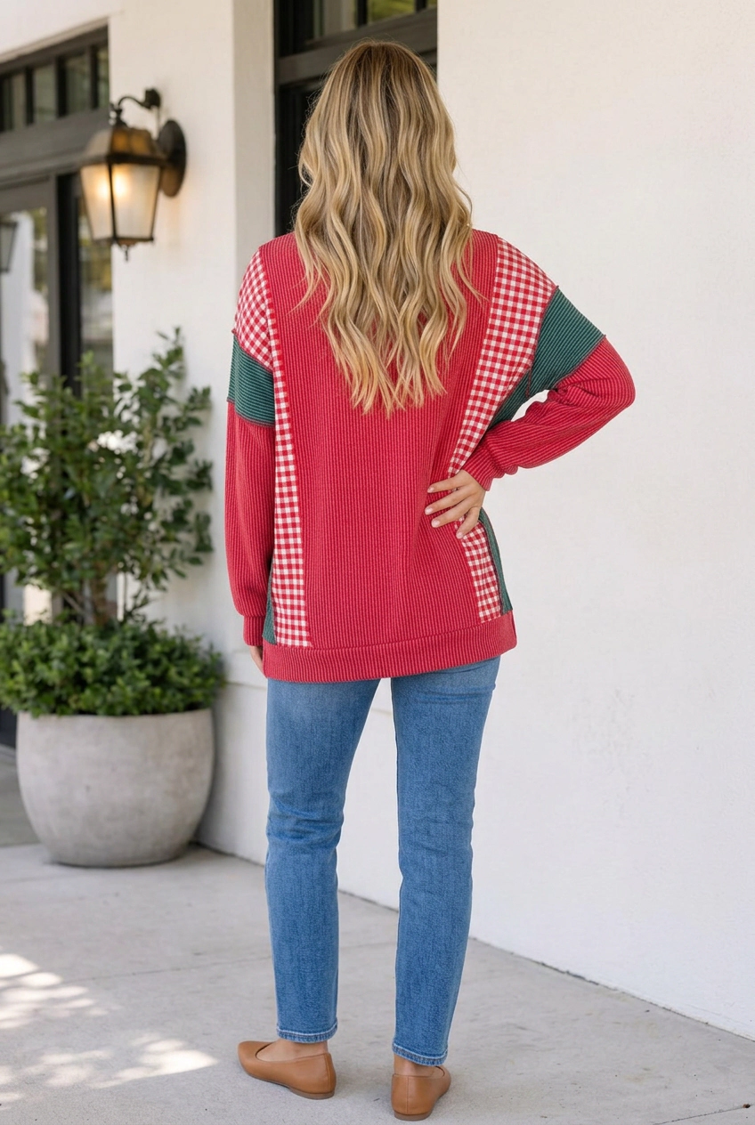 Threaded Pear Women's Emely Colorblock Twist Rib Long Sleeve Top