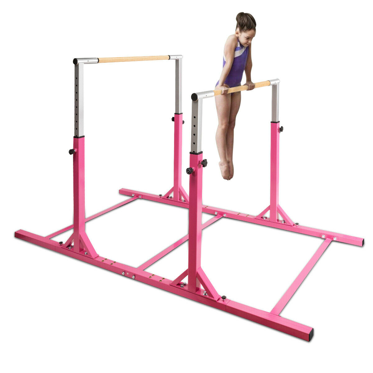 SUGIFT 220-lb Capacity 11-Level 38-in to 55-in Height Adjustable Kids Gymnastics Bamboo Parallel Bars