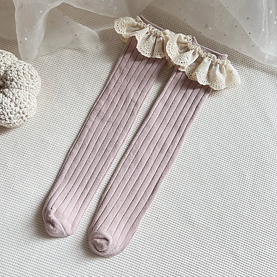 MyKids-USA Baby Girls Lace-Trim Patchwork Breathable Stocking Socks