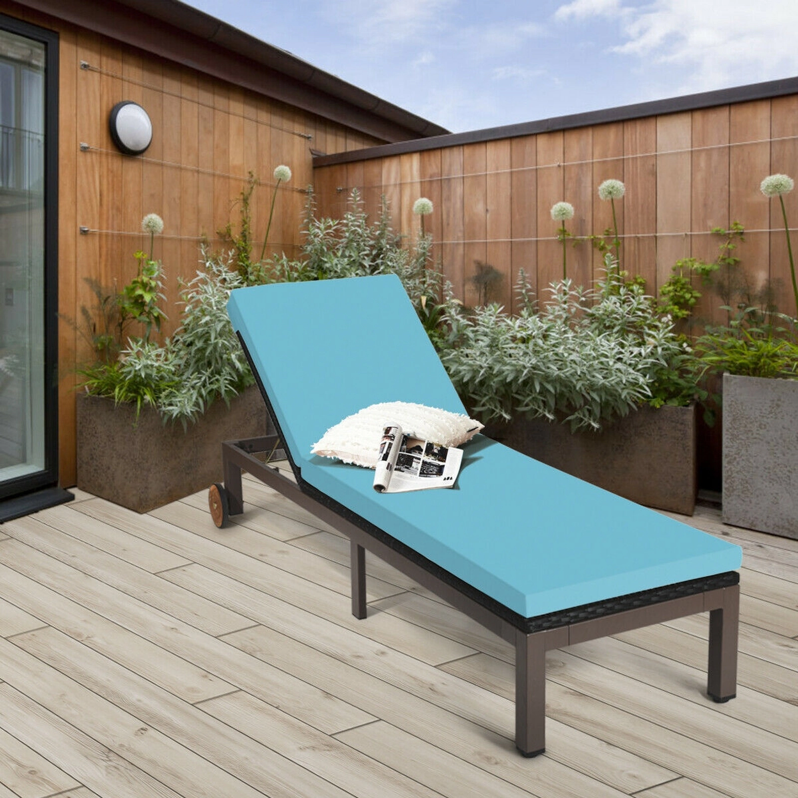 SUGIFT Turquoise Outdoor Rattan Chaise Lounge with 5-Position Backrest