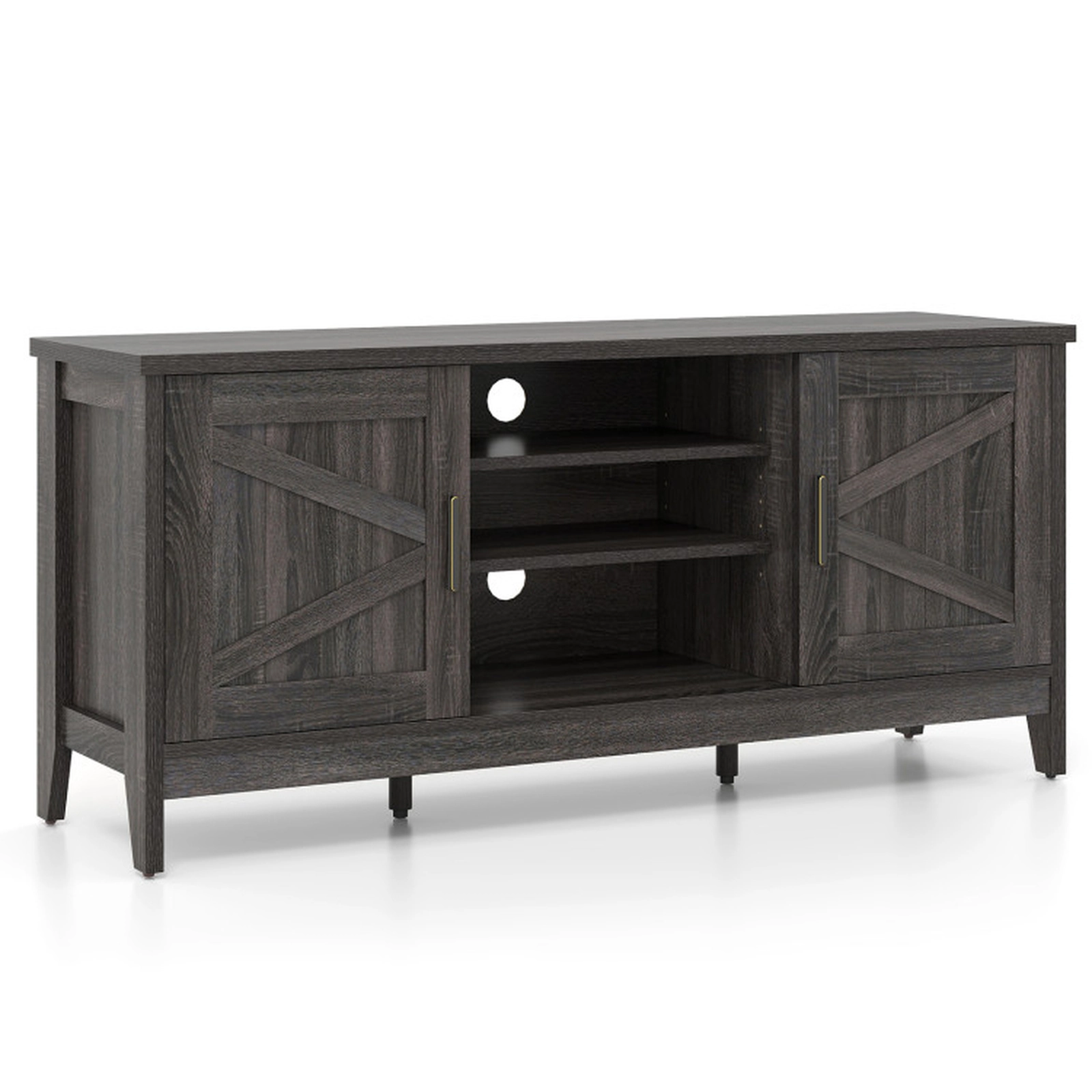 SUGIFT Gray Farmhouse TV Stand for TVs up to 65 in, 2 Barn Door Cabinets