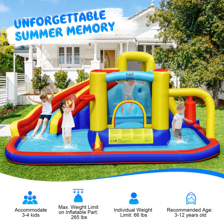 Hivvago 7-in-1 Inflatable Water Slide with 735W Air Blower and Splash Pool