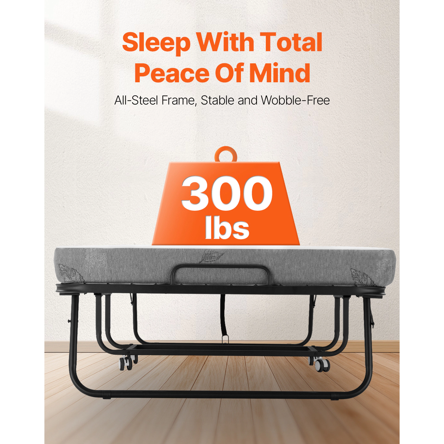 HONGGE Twin Rollaway Bed with 4 in Memory Foam Mattress, Foldable Guest Bed on Wheels, 450 lbs Capacity, 38 x 75 in