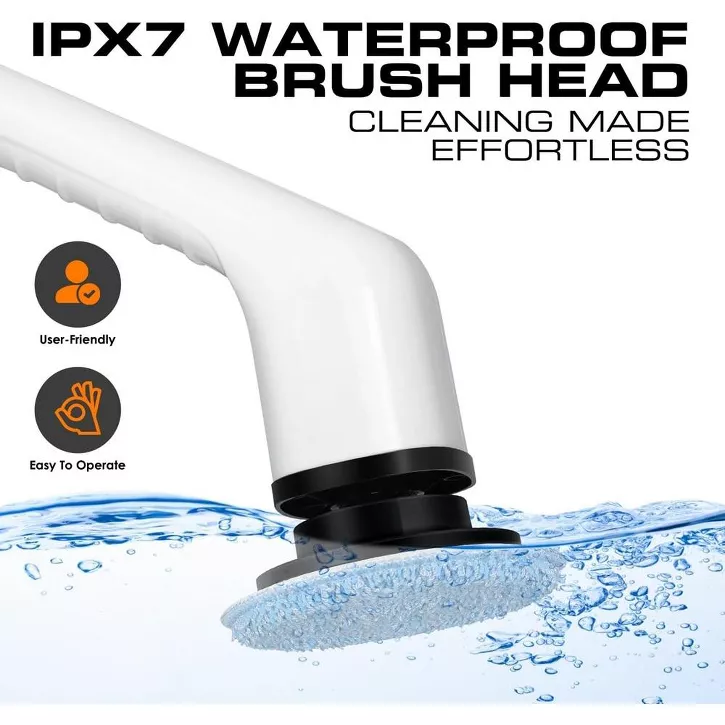 Luminuxe Electric Spin Scrubber Cleaning Brush 8 In 1 Shower Scrubber Adjustable Handle. For Windows, Bathrooms, Cars